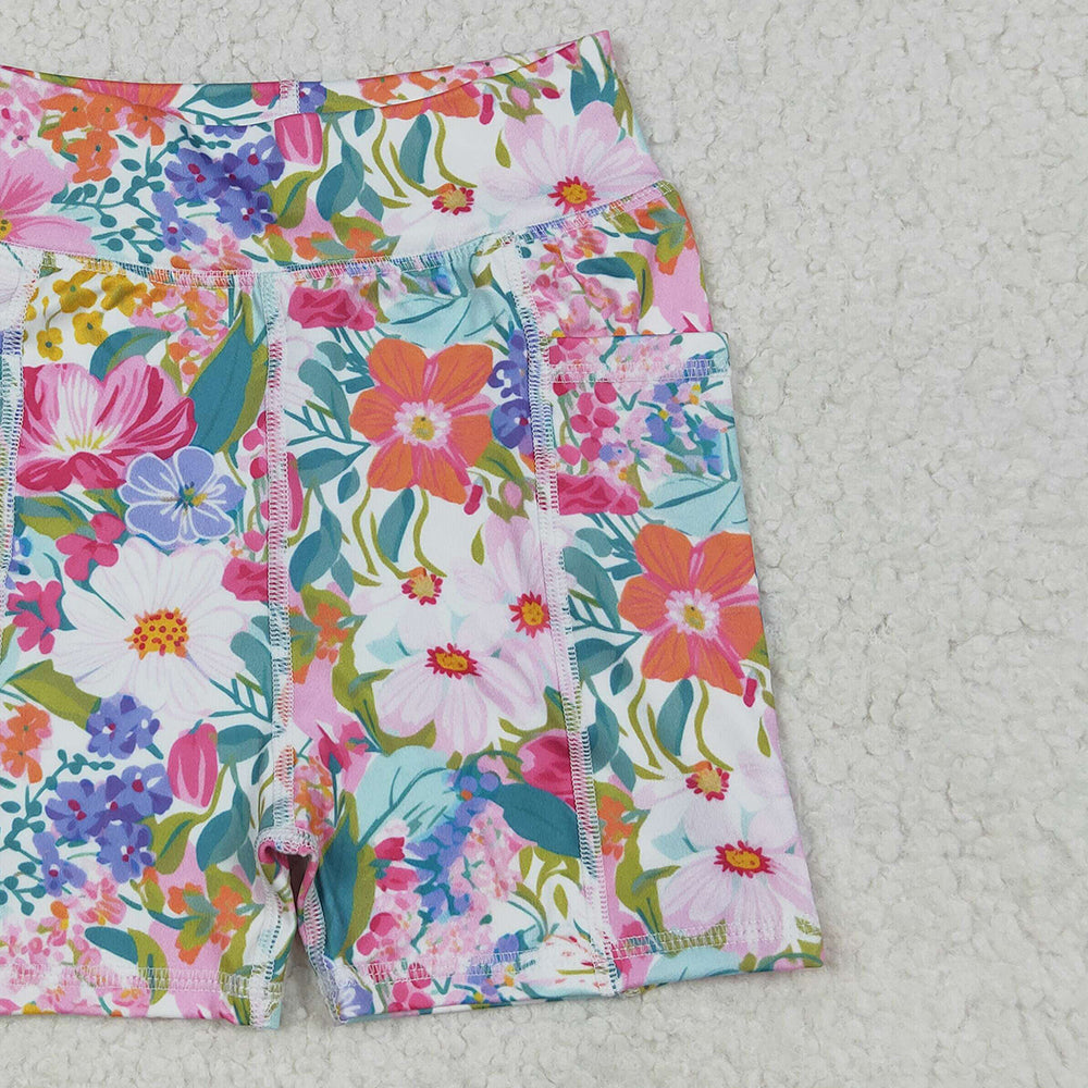 RTS NO MOQ (In stock) SS0614 Baby Girls Summer Yoga Shorts Baby Girls Pink Floral Yoga Short Bottoms
