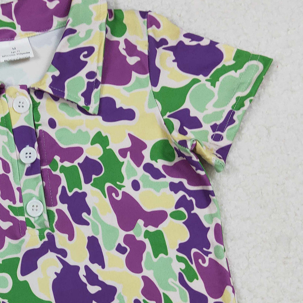 RTS NO MOQ (In stock)BT1345 Baby Boys Summer Tops Mardi Gras Purple Green Yellow Camo Button Polo Shirts Tops