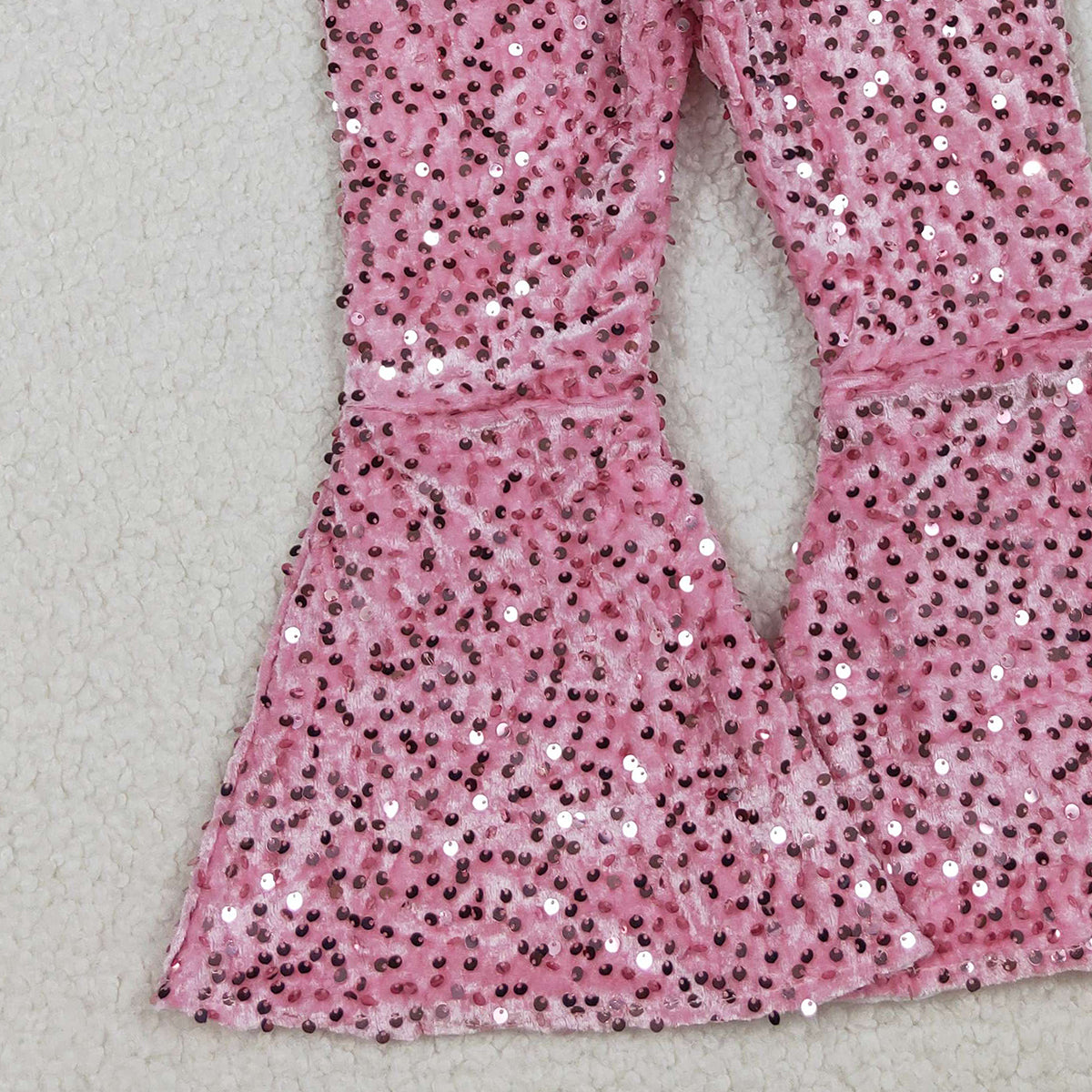 10.20 RTS NO MOQ (In stock)D5-27-2 Girl Light Pink Sequin Bell Bottom Pants