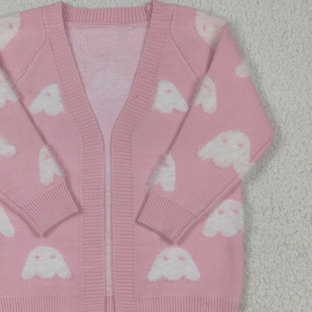 RTS NO MOQ (In stock) GT0650 Baby Girls Fall Pink Ghost Pumpkins Halloween Long Sleeve Sweaters