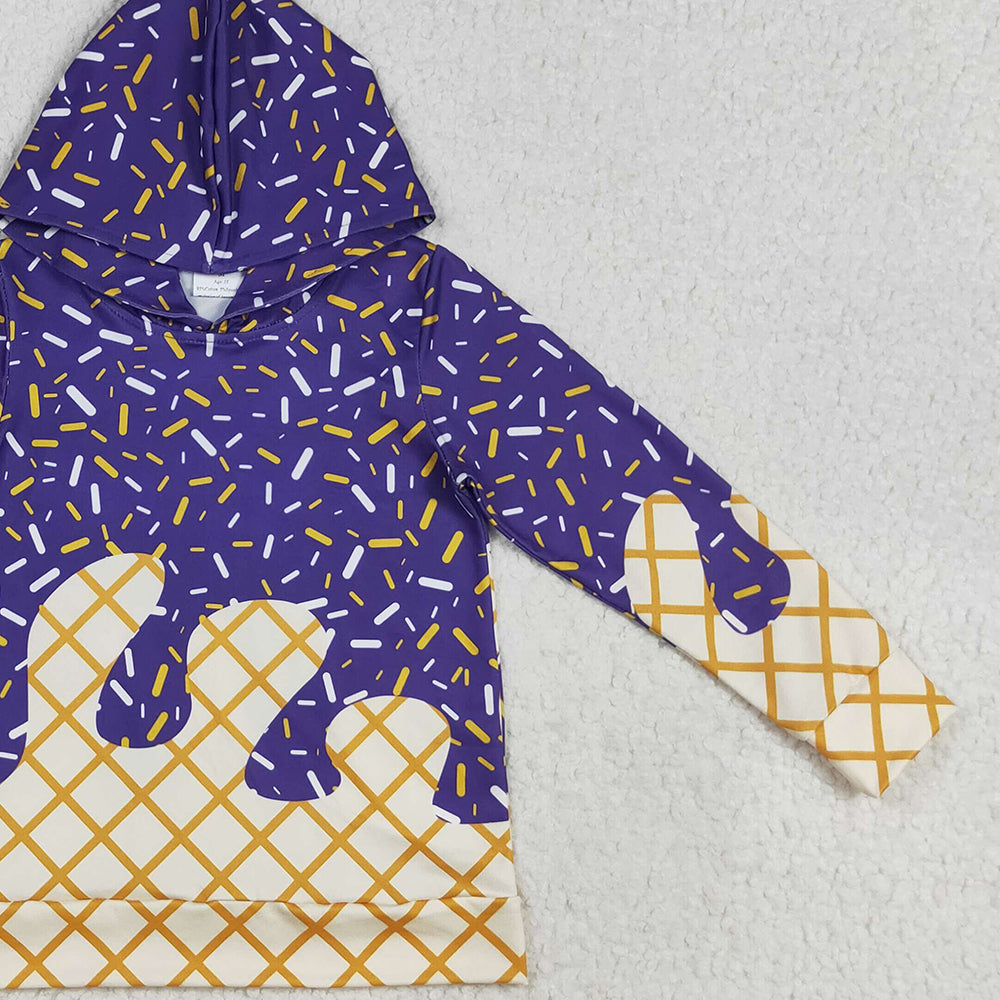 RTS NO MOQ (In stock)BT1276 Baby Boys Long Sleeve Tops Baby Boys Purple Sprinkles Drips Team Hoodies Tops