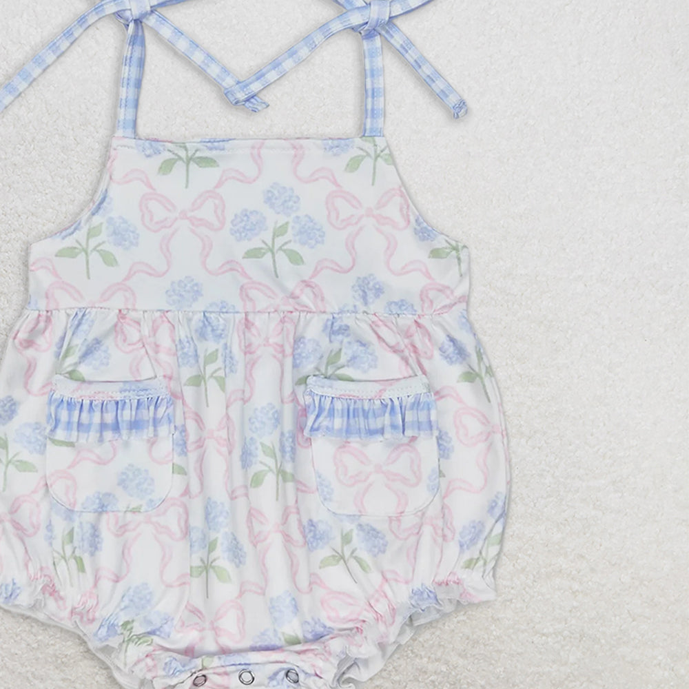 SR1482 RTS NO MOQ Baby Girls Summer Rompers Baby Infant Girls Bows Flowers Straps Rompers