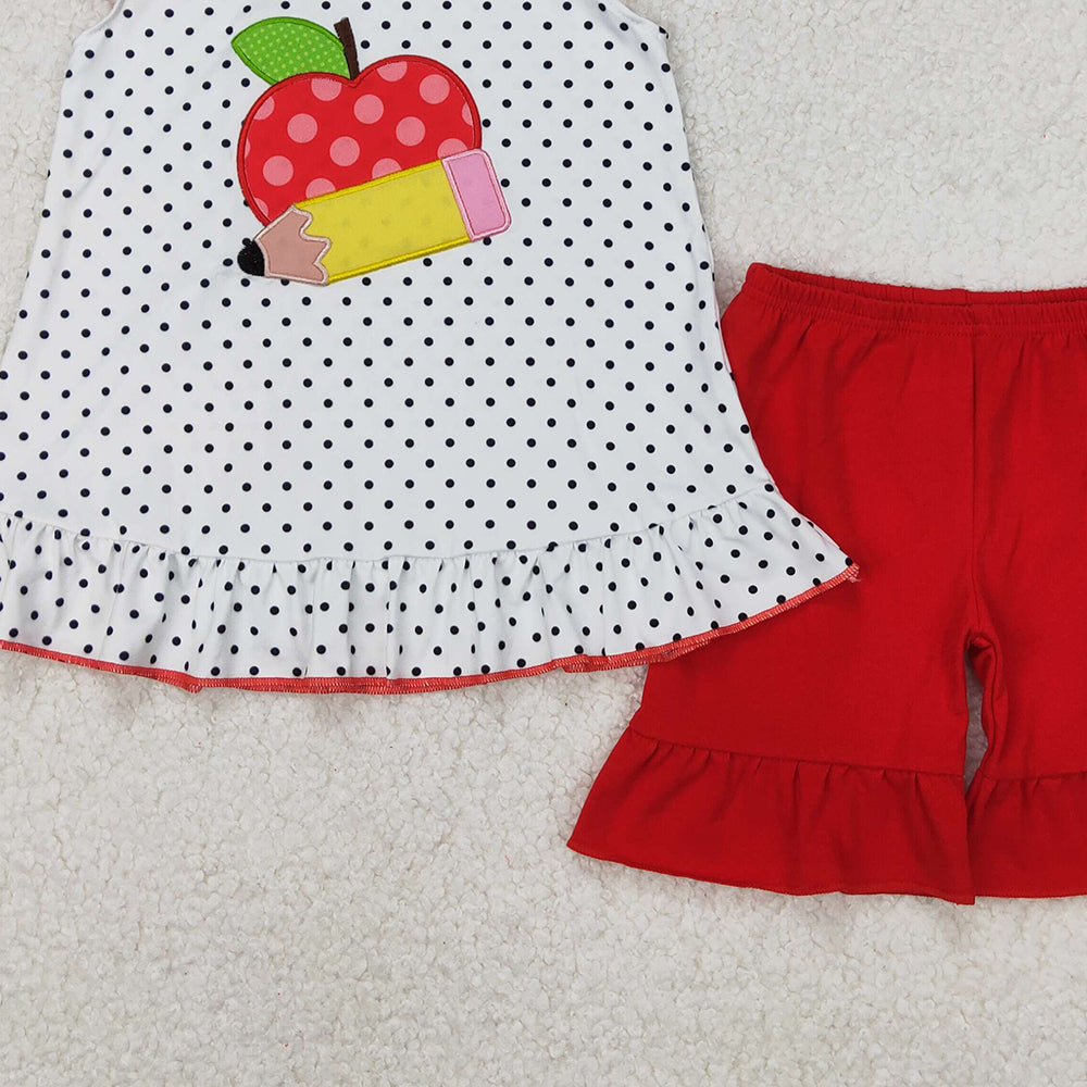 GSSO2071 New Rts No Moq 8-9 Days By Air Arrived it Polka dots apple pencil girls back to school outfits