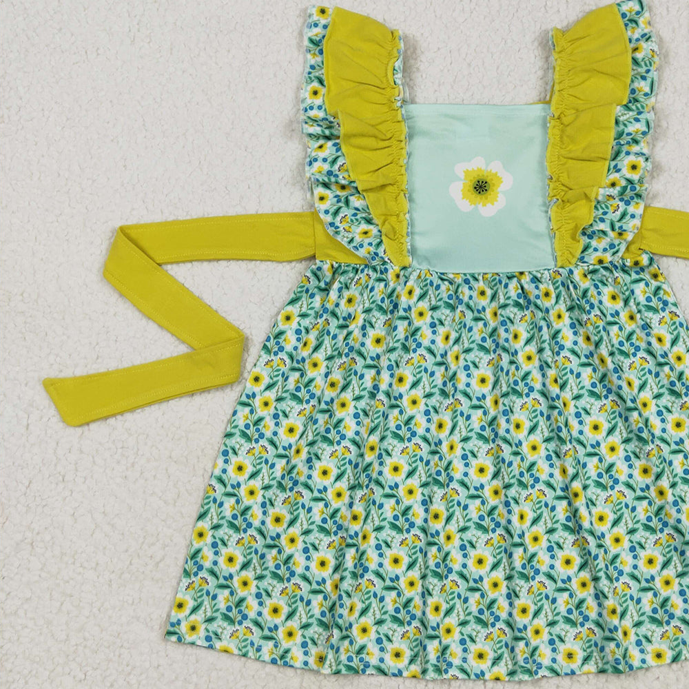 A6-21 RTS NO MOQ Baby Girls Summer Dress Sunflower belt dresses