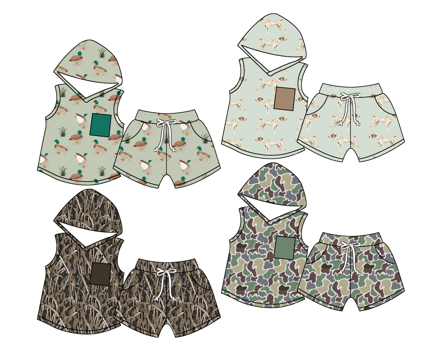 Baby Boys Hunting Duck Pocket Hoodie Top Shorts Clothing Set Pre-Order Mixed Four-Piece Set