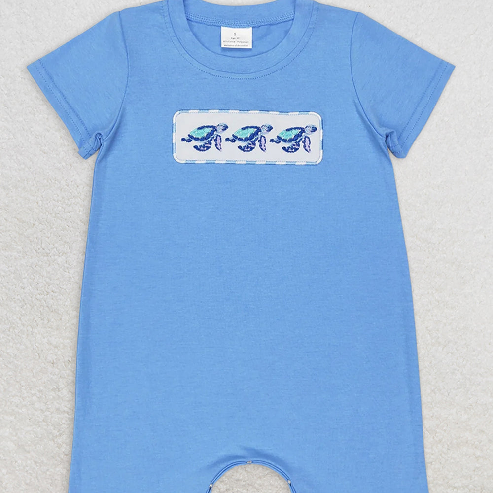 SR1651RTS NO MOQ Baby Boys Summer Rompers Baby Boys Blue Turtles Short Sleeve Rompers