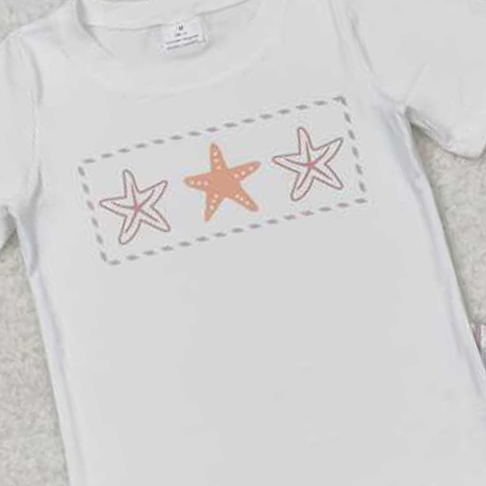5.19 BSSO0826 RTS NO MOQ White starfish top stripe shorts boys summer outfits