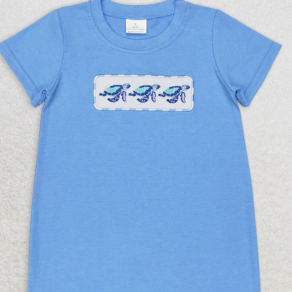 SR1651RTS NO MOQ Baby Boys Summer Rompers Baby Boys Blue Turtles Short Sleeve Rompers