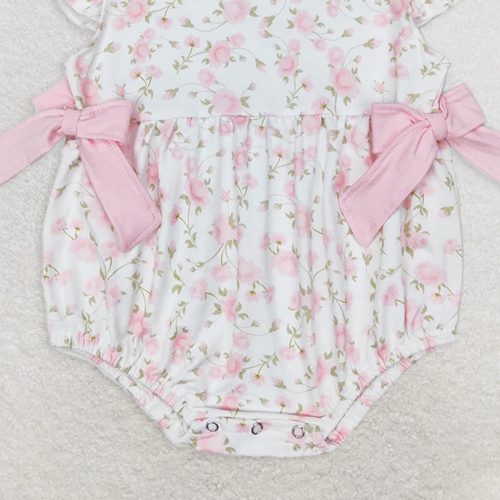 SR1765 RTS NO MOQ Baby Girls Summer Rompers Baby Infant Girls Light Pink Flowers Bows Rompers