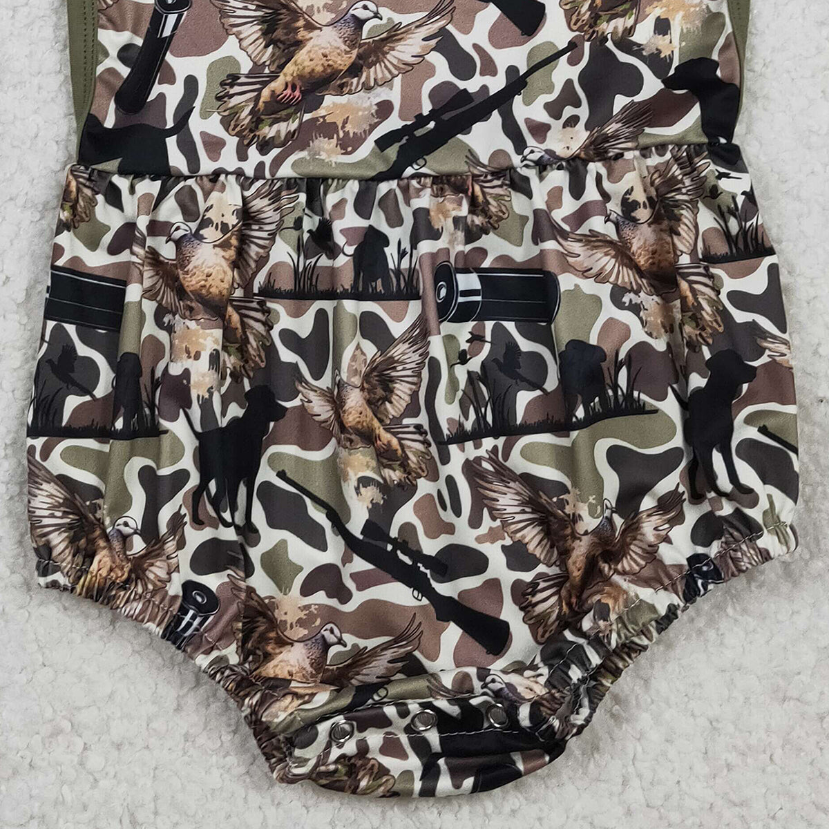 2.3 RTS NO MOQ (In stock)SR3926 Baby Boys Strap Southern Dog Ducks Camo Hunting Rompers