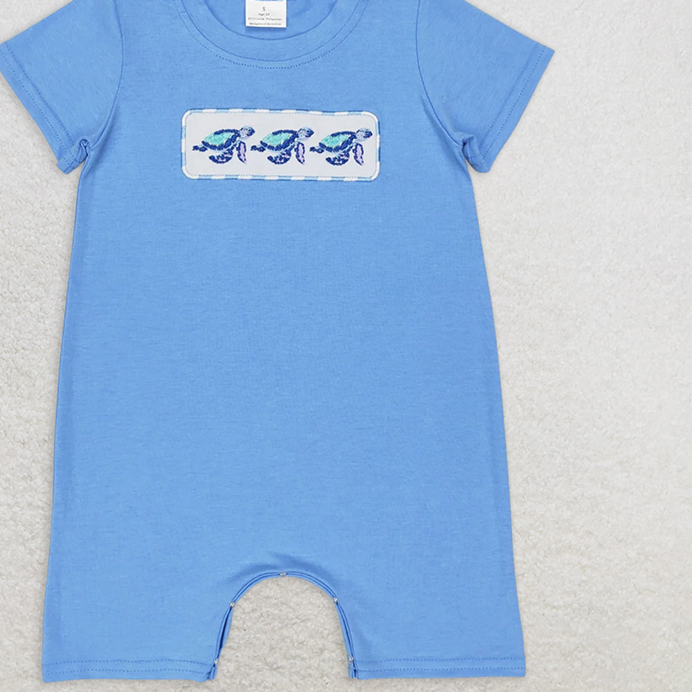 SR1651RTS NO MOQ Baby Boys Summer Rompers Baby Boys Blue Turtles Short Sleeve Rompers