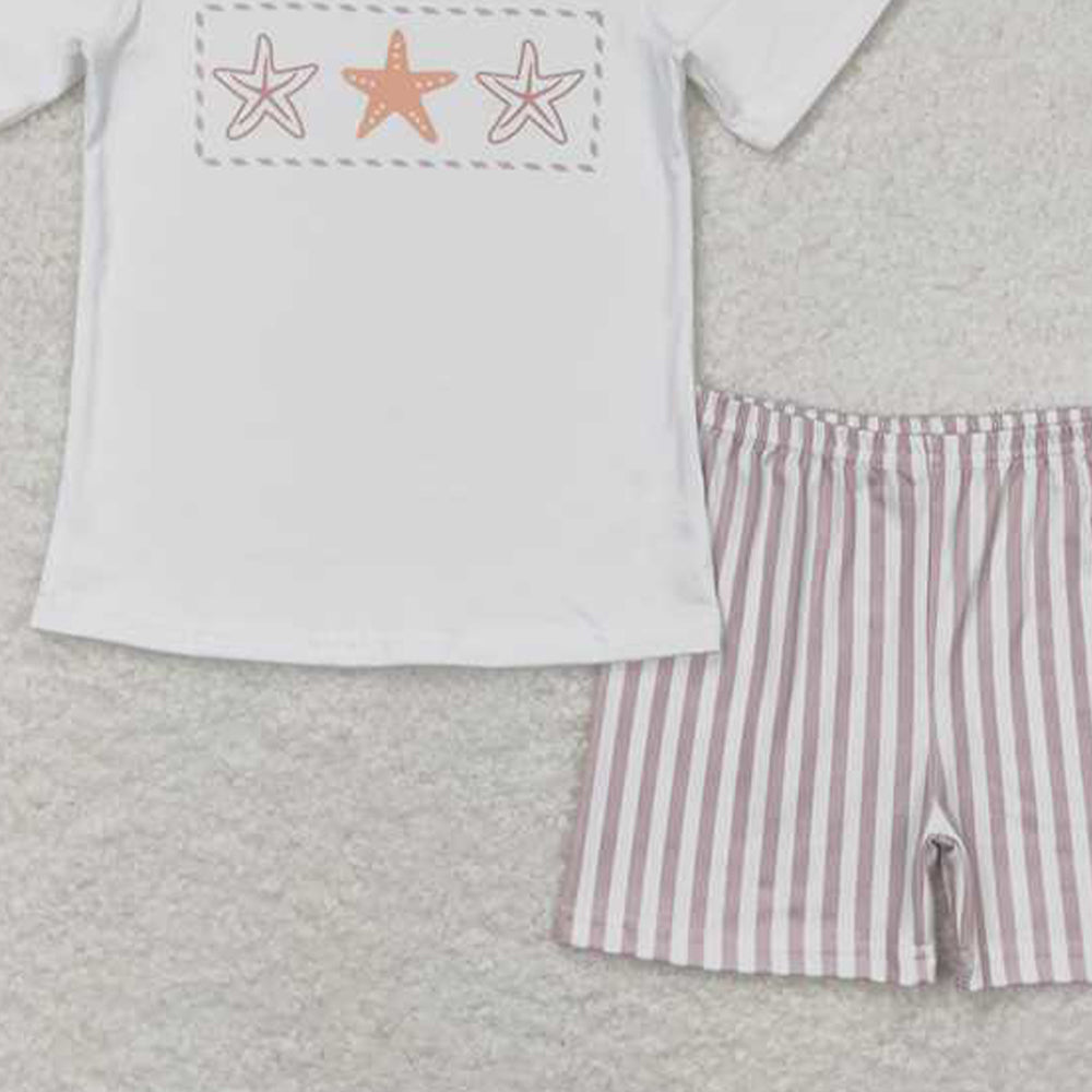 5.19 BSSO0826 RTS NO MOQ White starfish top stripe shorts boys summer outfits