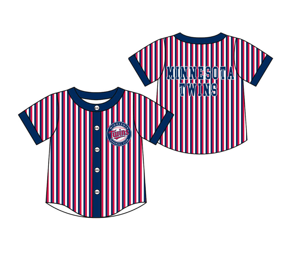 CUSTOM MOQ 5 Cute Kids Clothing Baby Kids Blue Red Stripe Short Sleeve Team T-shirts Top