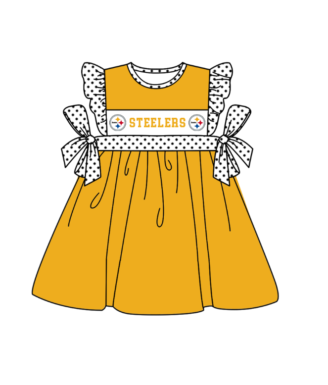 CUSTOM MOQ 5 Sibling Baby Kids Yellow Polka Dots Top Shorts Clothes Set Knee Length Dress Rompers