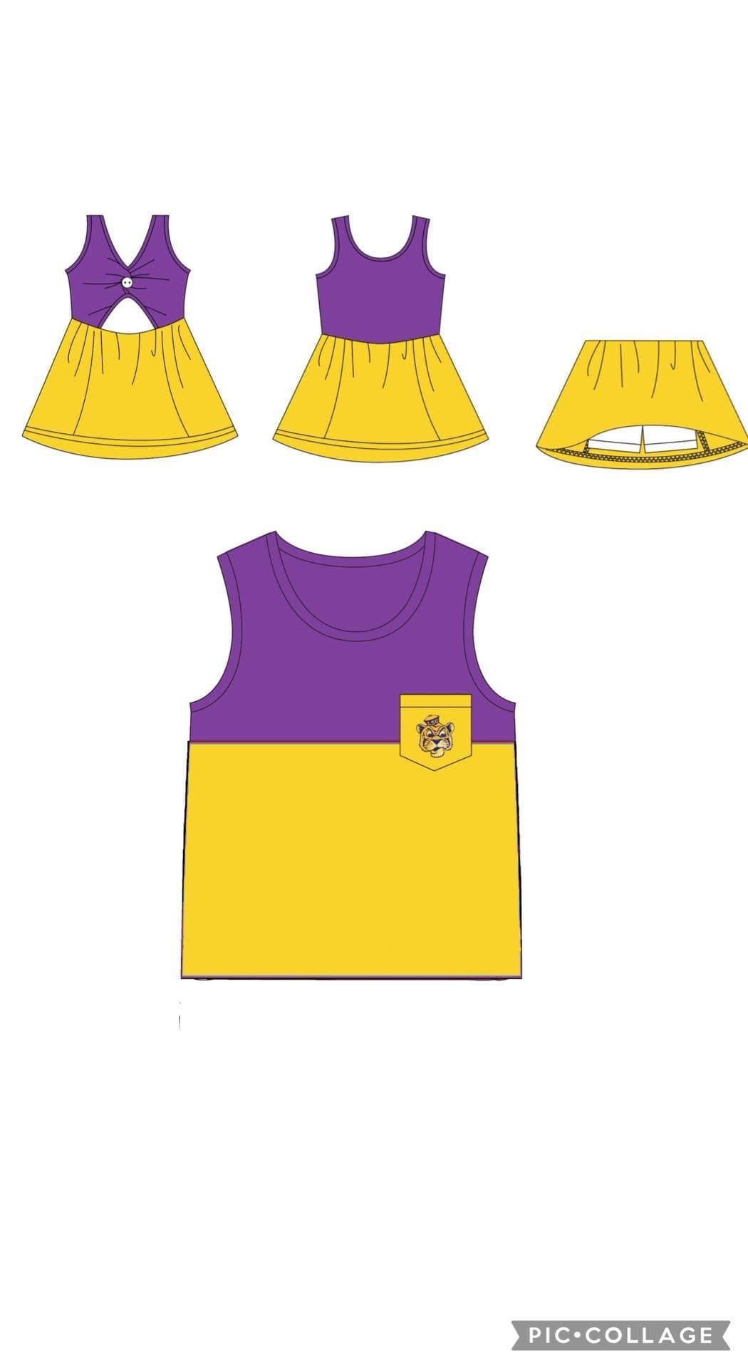 6.03 Custom MOQ 5 Yellow purple lsu team kids clothing