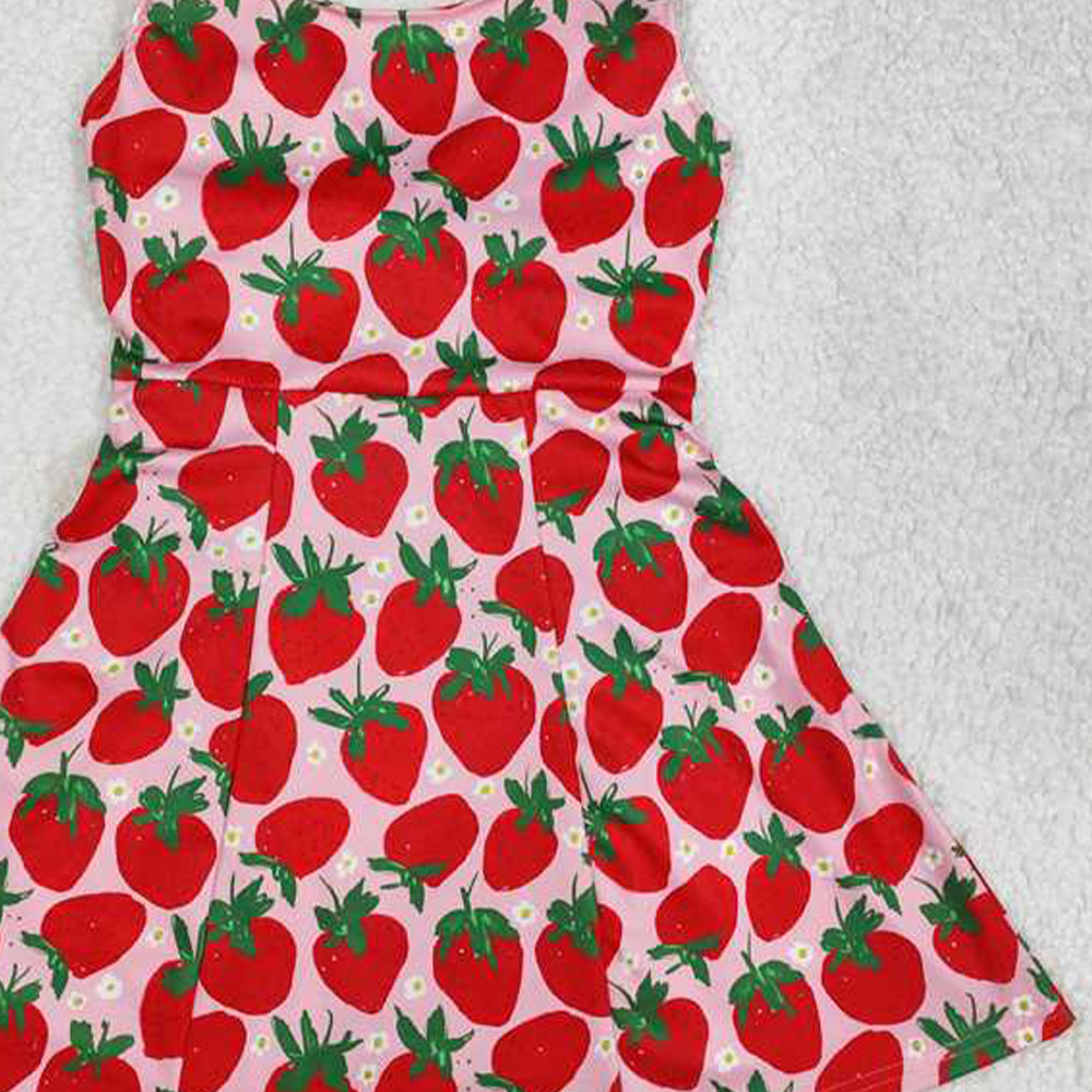 5.19 GSD1843 RTS NO MOQ Sleeveless strawberry floral baby girls athletic dresses