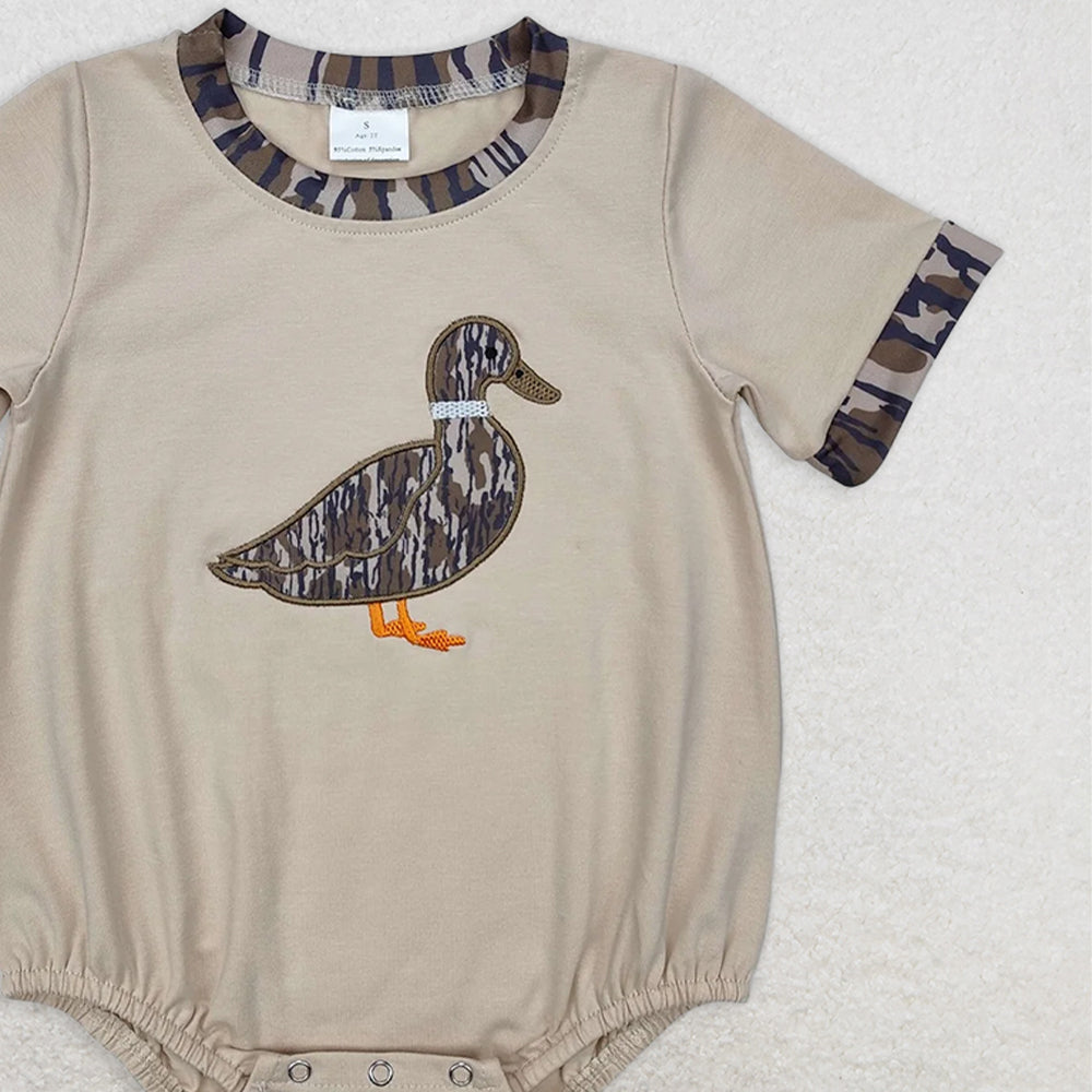 SR2392RTS NO MOQ Baby Boys Summer Rompers Baby Boys Khaki Short Sleeves Embroidery Camo Duck Romper