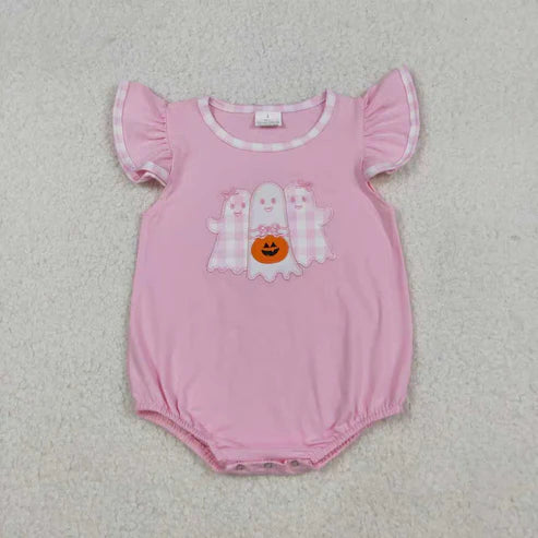 9.18 RTS Sibling Baby Boys Girls Embroidery Ghost Pumpkins Pants Halloween Clothes Sets Rompers