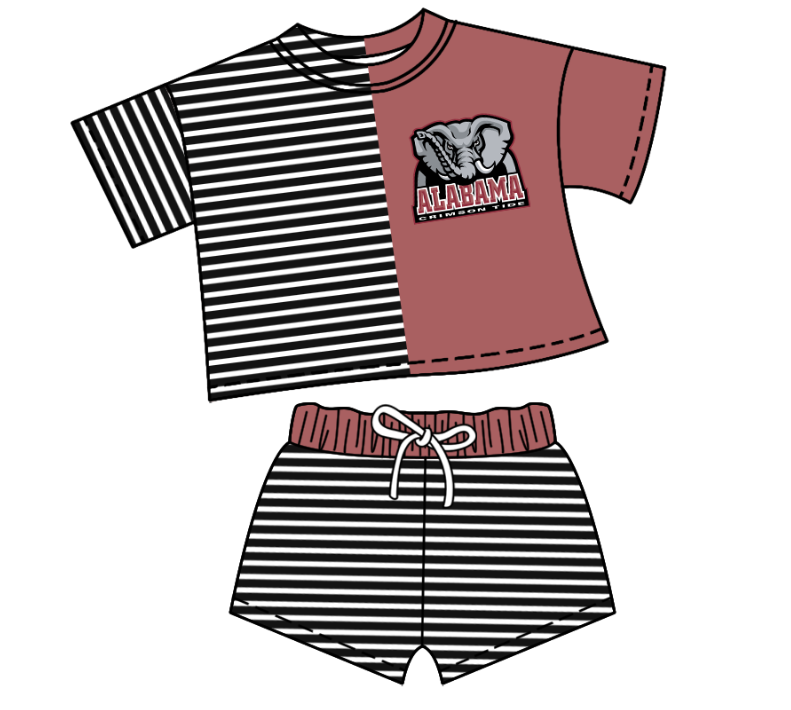 CUSTOM MOQ 5 Baby Kids Black Pink Stripe Top Shorts Clothes Sets