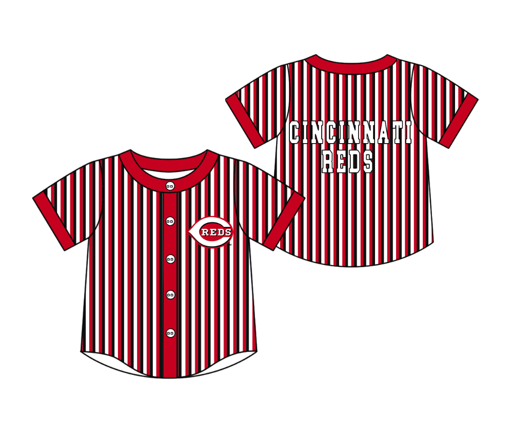 CUSTOM MOQ 5 Cute Kids Clothing Baby Kids Red Black Stripe Short Sleeve Team T-shirts Top