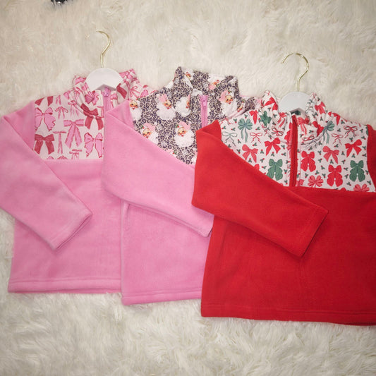 10.20 RST Sibling Baby Girls Long Sleeve Bows Camo Zipper Pullover Sherpa Tops