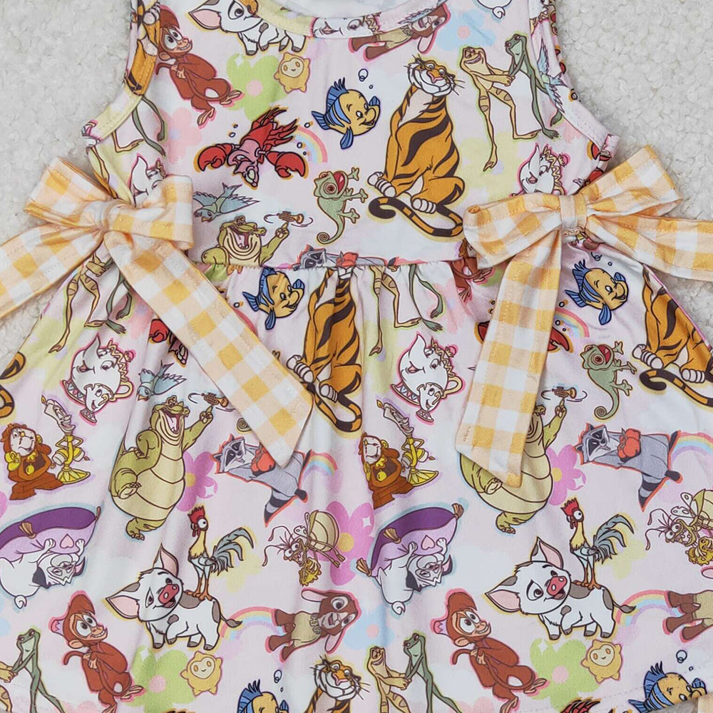 4.25 GSSO2197 RTS NO MOQ Sleeveless fish tiger tunic yellow plaid shorts girls clothing