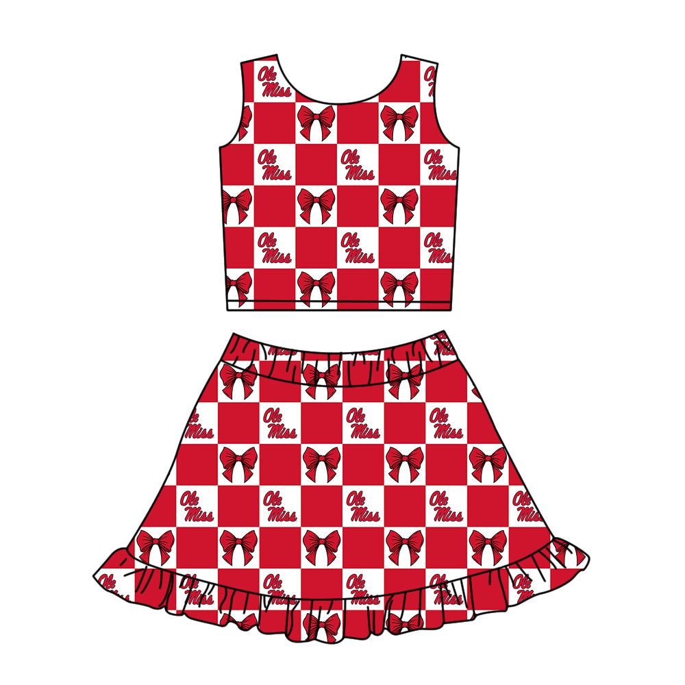 CUSTOM MOQ 5 Kids Clothing for Girls Baby Girls Red Bow Top Skirts Yoga Active Team Clothes Sets
