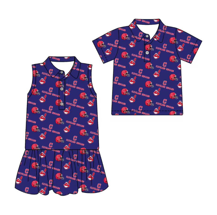3.13 CUSTOM MOQ 5 Sibling Boys Baby Girls Summer Fashion Short Sleeve Blue Red Button Polo Shirts Sleeveless Dress Team Clothes Sets