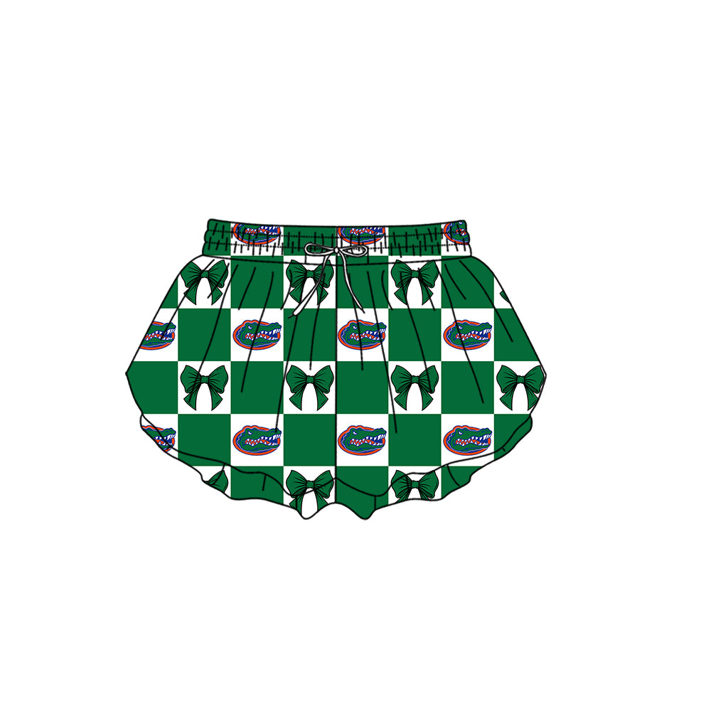CUSTOM MOQ 5 Kids Clothing for Girls Baby Girls Green Plaid Bottom Team Shorts