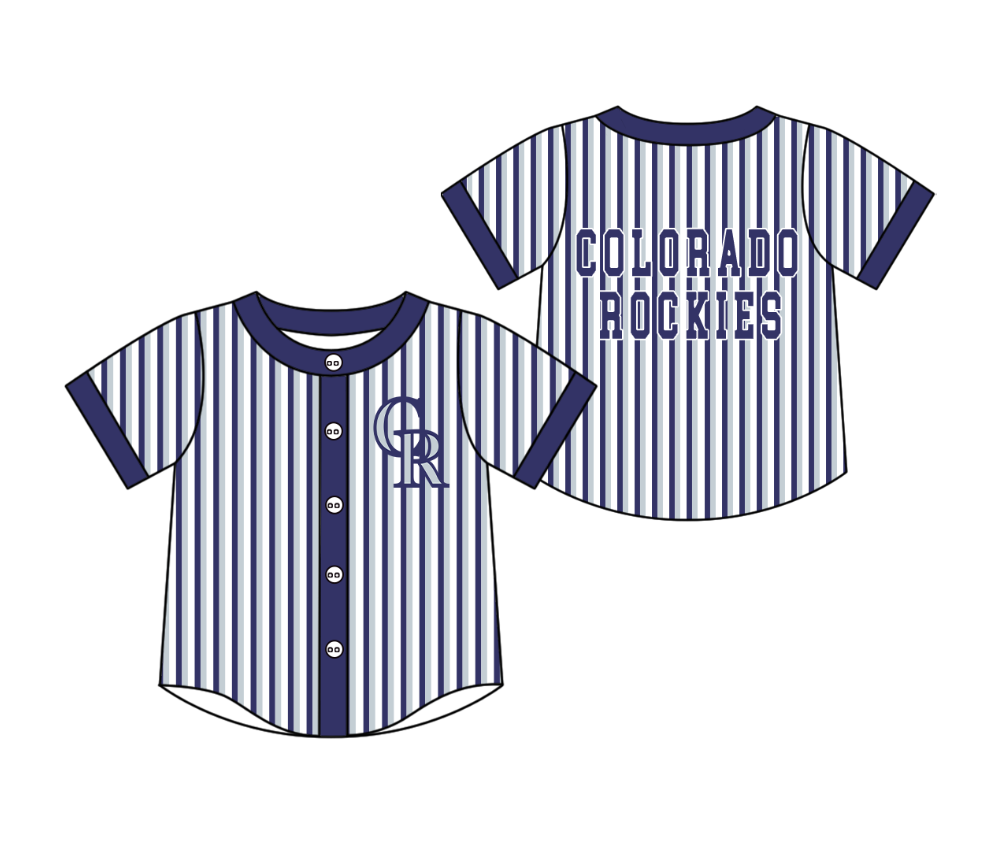 CUSTOM MOQ 5 Cute Kids Clothing Baby Kids Blue Gray CR Stripe Short Sleeve Team T-shirts Top