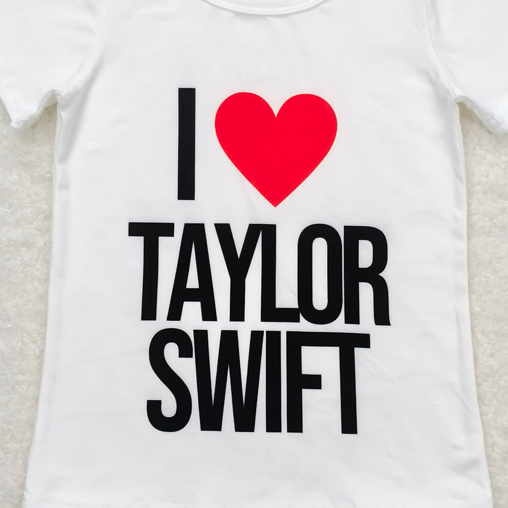 GT0551Kids Girls White Short Sleeve Shirt 'I Love Singer' Cute And Fashionable Little Girl's Top for Everyday Wear