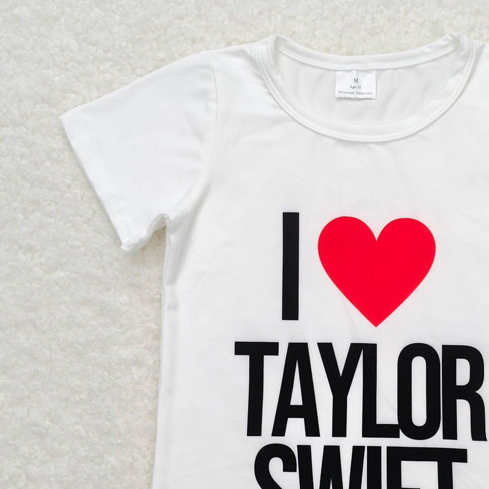 GT0551Kids Girls White Short Sleeve Shirt 'I Love Singer' Cute And Fashionable Little Girl's Top for Everyday Wear