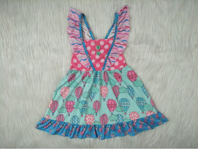 A17-8 Hot air balloon green buckled shoulder strap lace dress