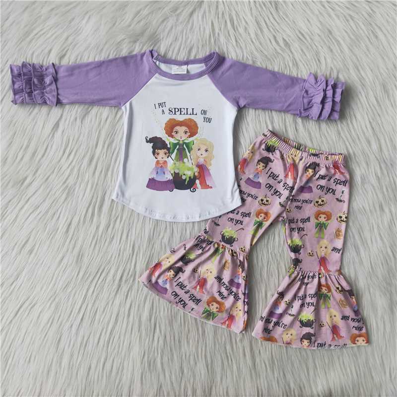 6 A23-3Lavender witches top pants girls Halloween outfits