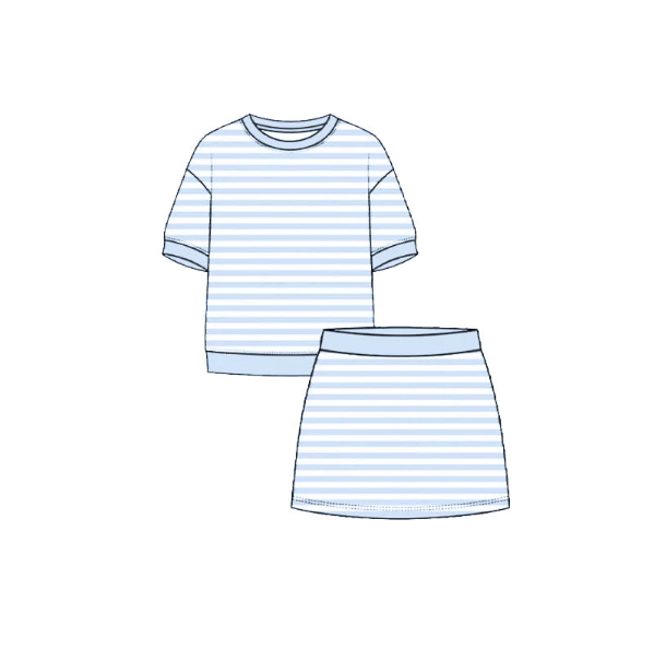GSD4162 Pre order No Moq No Moq Baby Girls Blue Stripe Top Skirt Shorts Yoga Active Clothes Sets