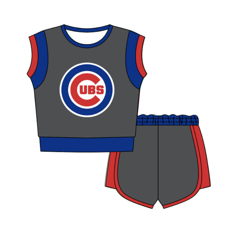 CUSTOM MOQ 5 Cute Comfortable Clothing For Kids Baby Kids Summer Grey C Sleeveless Patchwork Top Shorts Clothes Sets
