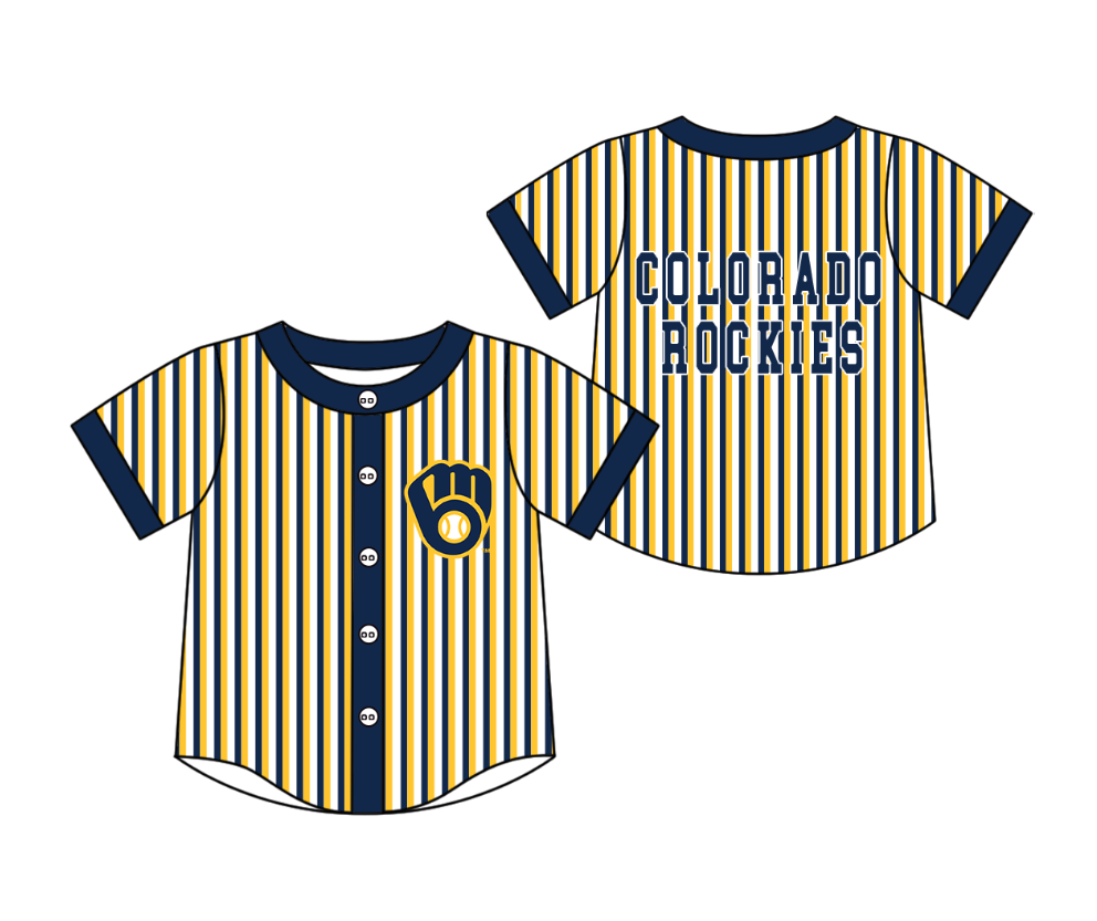 CUSTOM MOQ 5 Cute Kids Clothing Baby Kids Blue Yellow Stripe Short Sleeve Team T-shirts Top