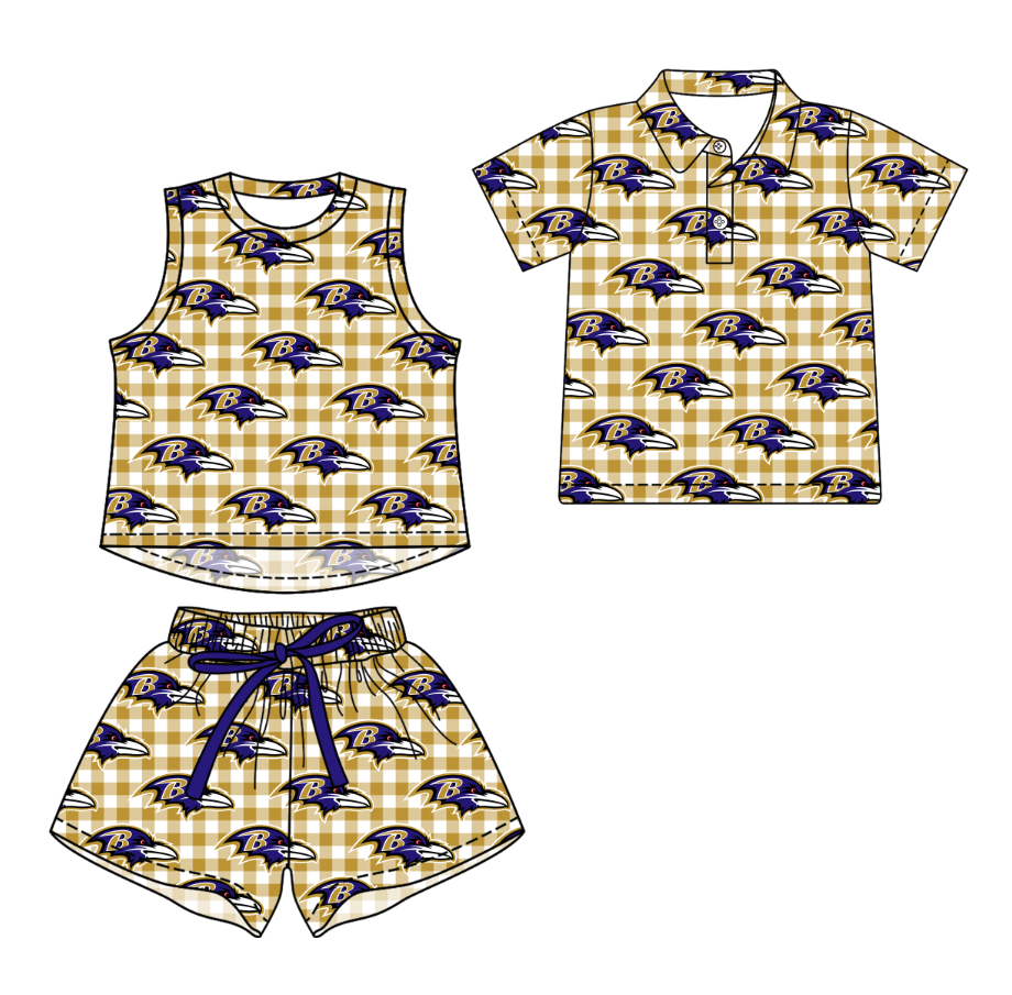 3.17 CUSTOM MOQ 5 Sibling Boys Baby Girls Summer Fashion Khaki Check Sleeveless Top Shorts Button Polo Shirts Team Clothes Sets