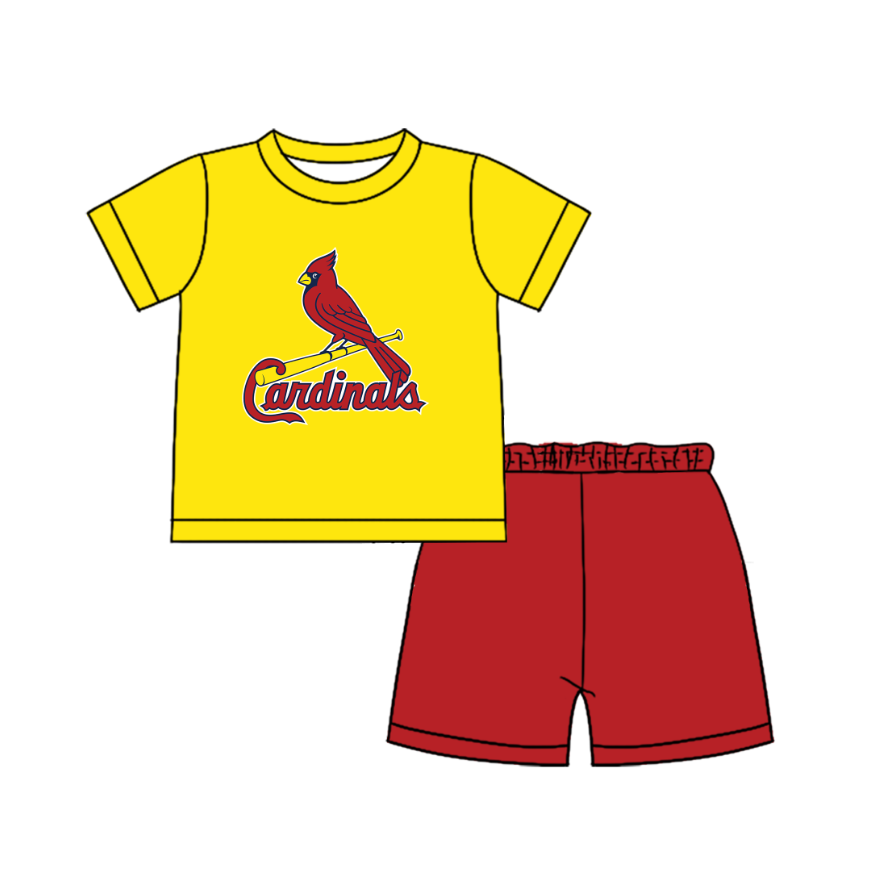 CUSTOM MOQ 5 Cute Comfortable Clothing For Boys Baby Boys Summer Yellow Red Top Shorts Clothes Sets