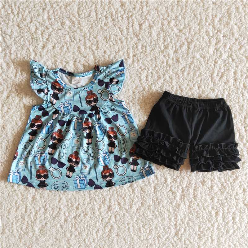 Blue Lovely girls soft shorts set