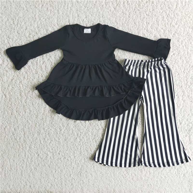 6 A12-28Black high low top match stripe pants girls fall winter outfits