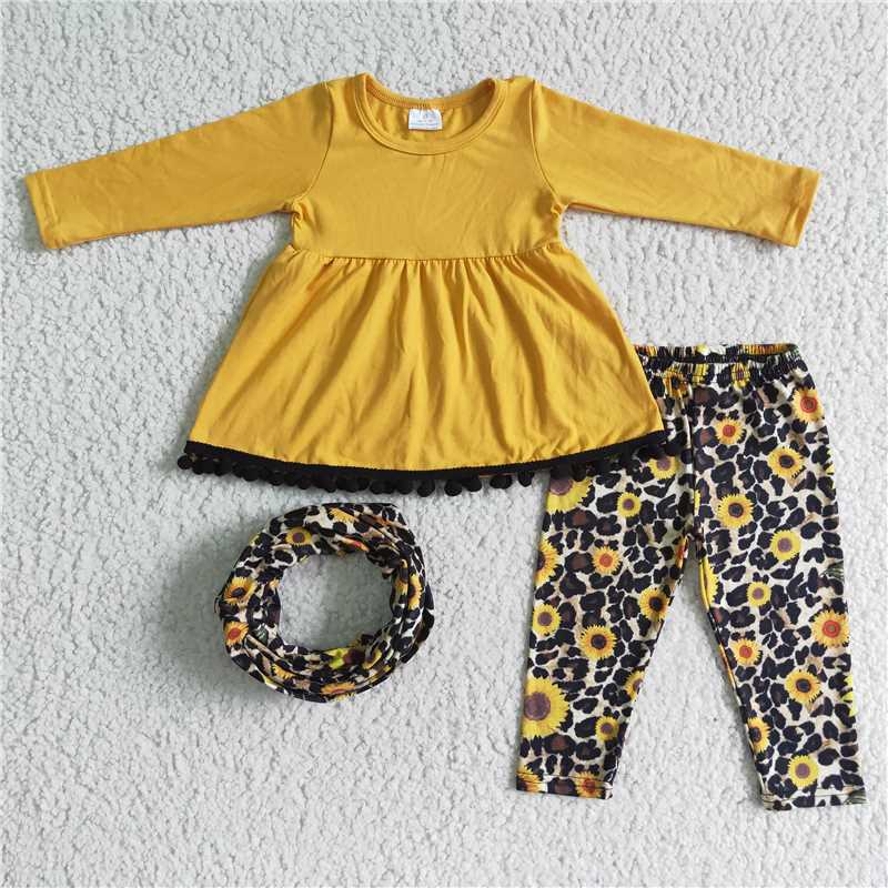 6 A20-303pcs scarf match sunflower outfits kids set