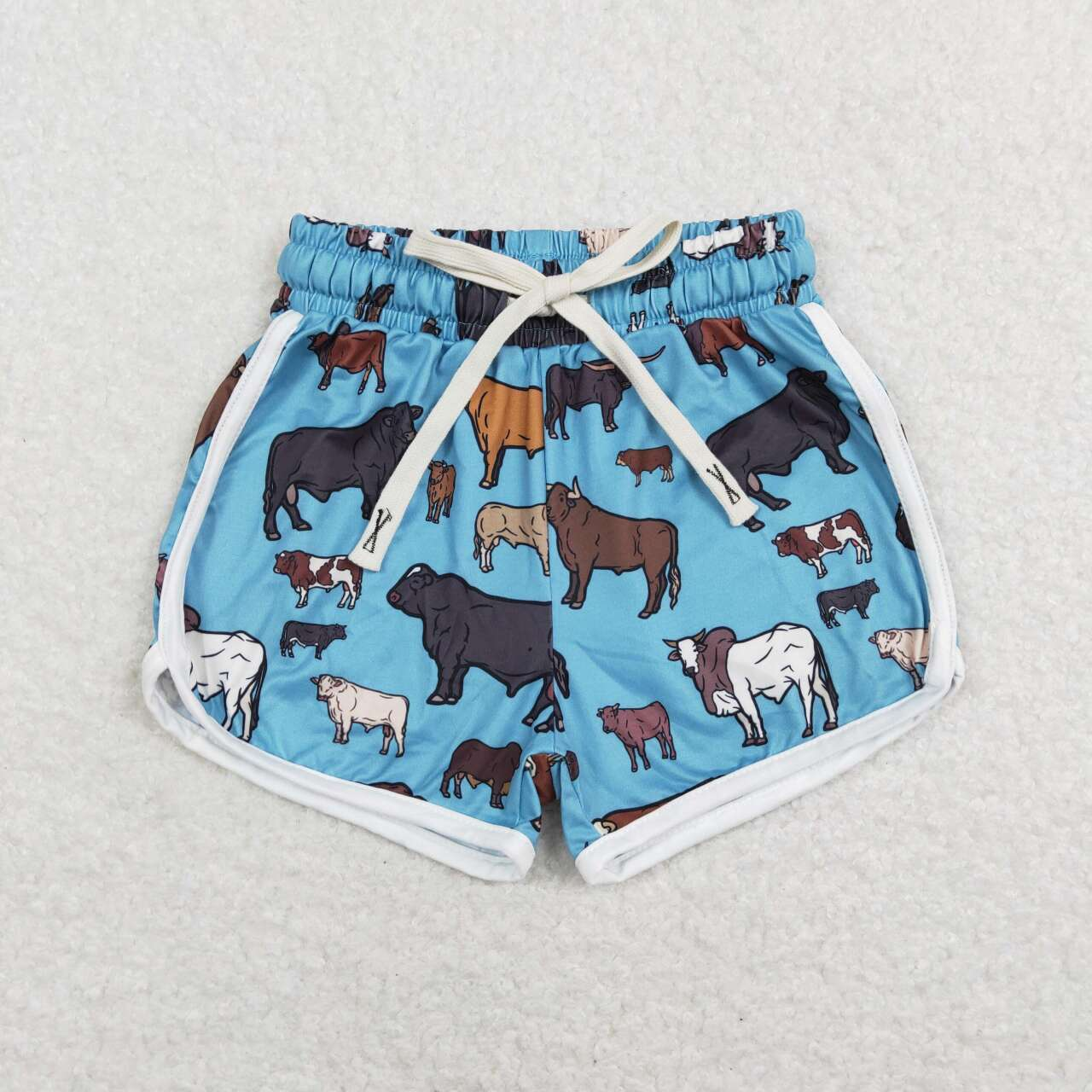 Adults women and Baby Girls Alpine Yak Lake Blue Yoga Shorts