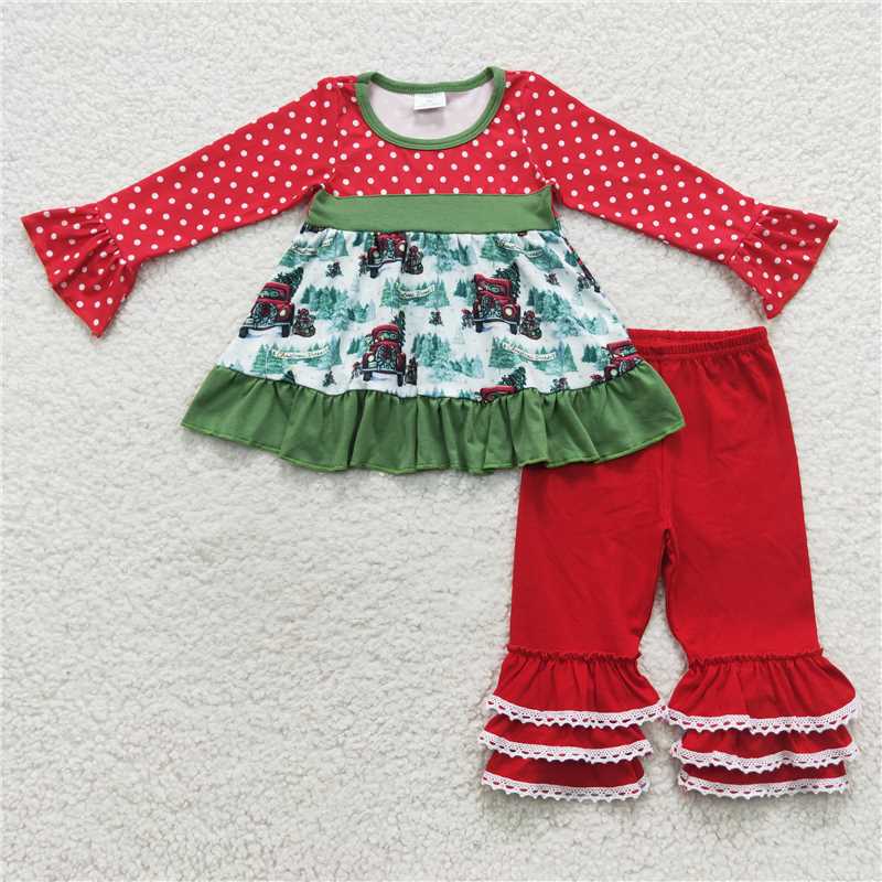 6 B5-16 Christmas tree car Polka dot red long-sleeved lace pants