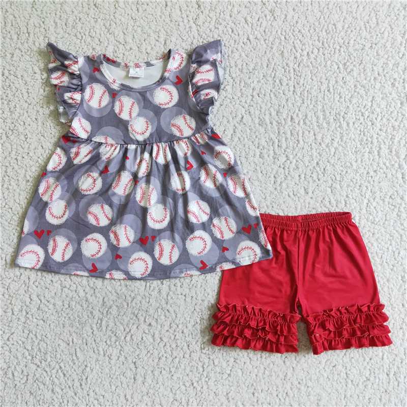 Baby girls baseball tunic ruffle shorts sets