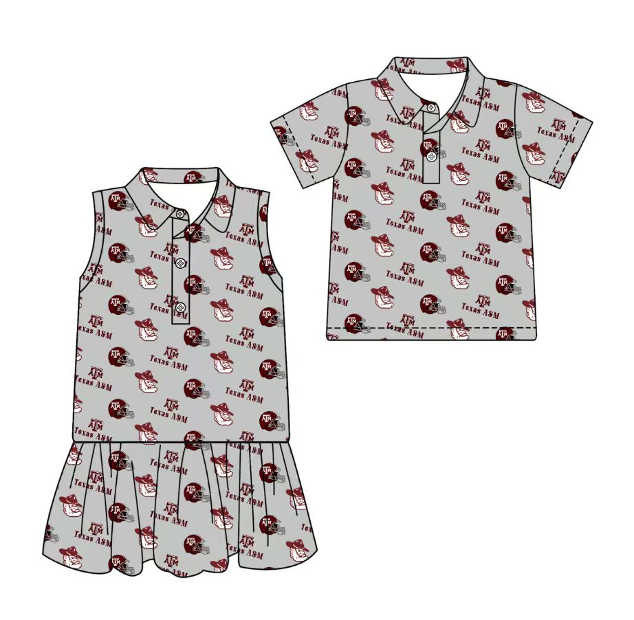 3.11 CUSTOM MOQ 5 Sibling Boys Baby Girls Summer Fashion Short Sleeve Gray Red Hat Shirt Sleeveless Dress Team Clothes Sets