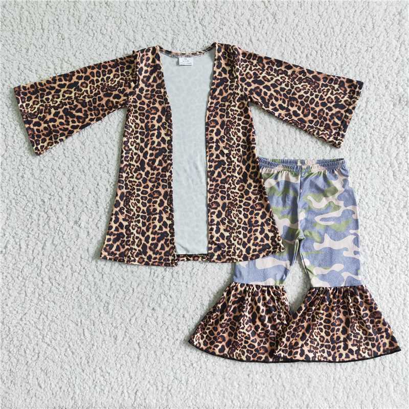 6 A25-2Leopard cardigan camo bell bottom pants kids clothes