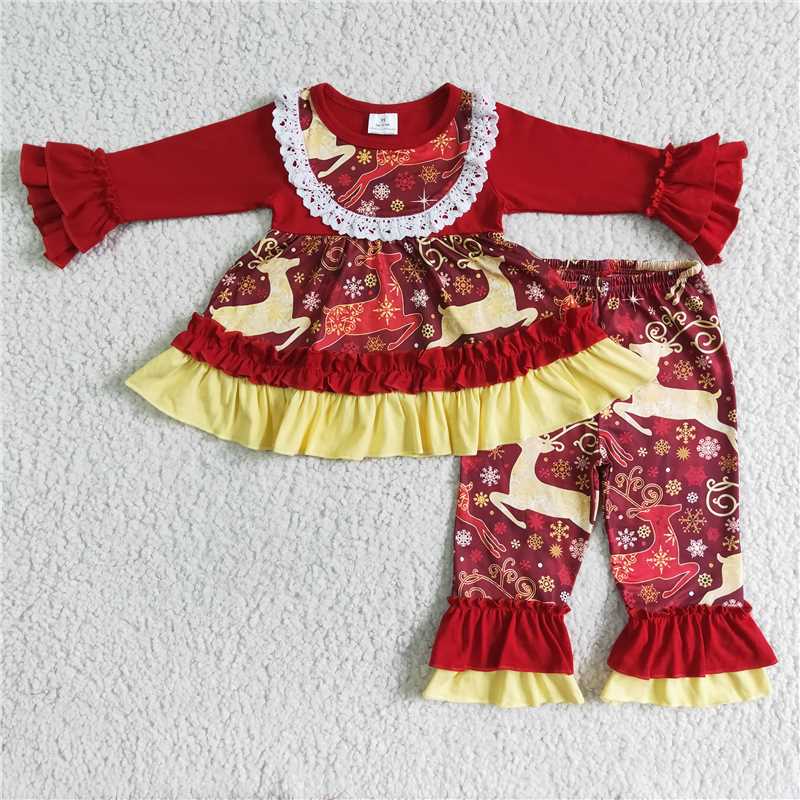 6 A22-30 Christmas elk red gold trim set