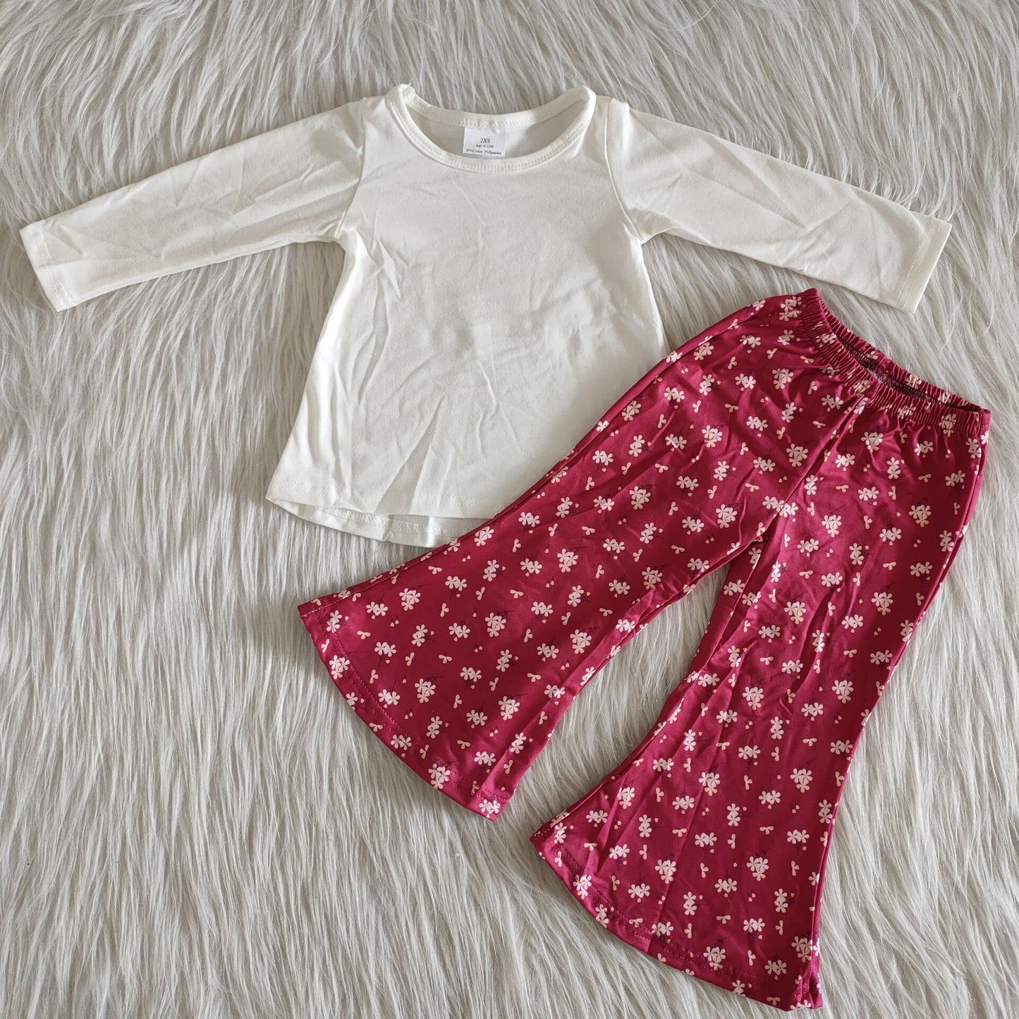 6 A12-26White cotton top floral pants children boutique clothing