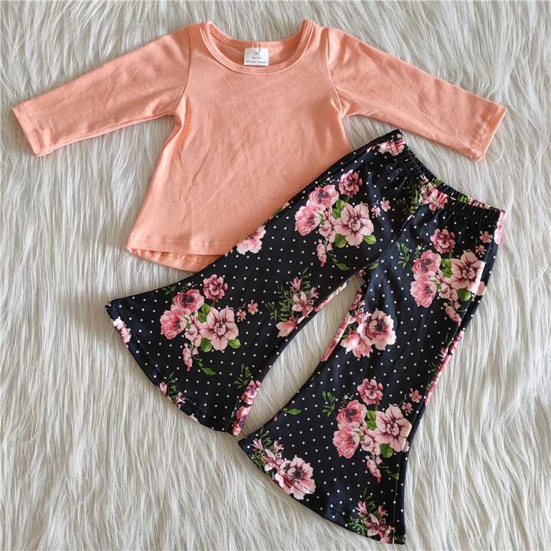 6 A20-12Peach cotton shirt floral pants kids clothing girls